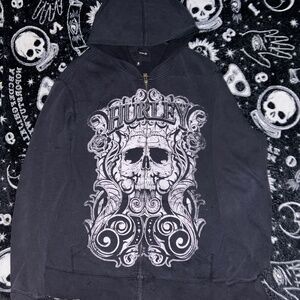 Y2k Hurley zip up sculls size medium